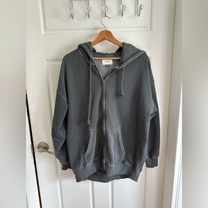 American Eagle Oversized Zip Hoodie Dark Grey Sherpa lining inside Size XS